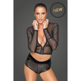 Sheer Zipped Tulle Top with Soft Collar Women’s Intimate Wear Black Small Lingerie & Sexy Apparel