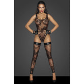 Tulle Bodysuit with Patterned Flock Embroidery for Elegant Allure Black Small > Clothes > Bodies and Playsuits