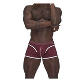 Male Power Sport Mesh Mini Shorts in Burgundy for Men Maroon Large Mens Trunks