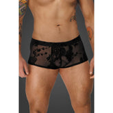 Men's Flock Embroidery Booty Shorts Sexy Adult Intimacy Wear Black Medium Mens Trunks