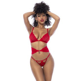 Red 3 Pc Set w/ Bra, Panties and Flexible Corset Red Large Extra Large > Clothes > Bra Sets