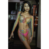 Vibrant Diamond Net 2-Pc Top and Skirt Set (Rainbow) – Soft Stretch Lingerie Set Rainbow One Size > Clothes > Lingerie Sets