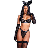 Playboy Noir 2 Pc Set (Black) – Luxury Lingerie Set Black Extra Small Lingerie Sets