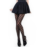 Geo Jacquard Fishnet Tights (Black) – Comfortable Stretchy Fishnet Tights Black One Size Hosiery