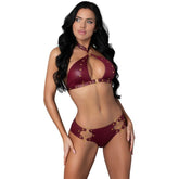 Juno Burgundy Jewel Two-Piece Set – Lingerie Burgundy Large Extra Large Lingerie Sets