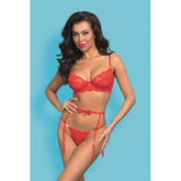 Cherry Kiss 3 Pc Garter Set (Red) – Lace Lingerie Set Red Small Medium > Clothes > Lingerie Sets