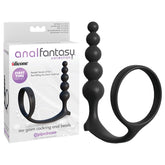 Anal Fantasy Collection Ass-Gasm Cockring Anal Beads 8 Inch Plug Black Butt Plugs - Vibrating