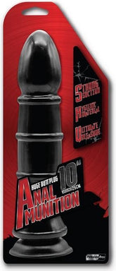 Anal Munition 10 Inch Black Butt Plug with Suction Cup and Ridges Butt Plugs