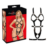 Bad Kitty Crotchless Harness S/M Rose Gold Metal Vegan Leather Black Womens Harnesses