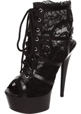 Black Lace Open Toe Platform Ankle Bootie 6 Inch Heel 9 Heels