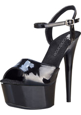 Black Platform Sandal With Quick Release Strap 6 Inch Heel 8 Heels