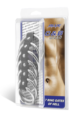 Blue Line 7 Ring Gates of Hell Steel Penis and Testicle Restraint Set Cages