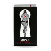 Bondage Set Split Back Lace Booty Short Queen Size Black with Satin Bow and Blindfold Costumes