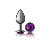 Cheeky Charms Gunmetal Round Butt Plug with Purple Jewel Medium > Anal Range > Jewel Butt Plugs