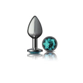 Cheeky Charms Gunmetal Round Butt Plug with Teal Jewel Medium > Anal Range > Jewel Butt Plugs