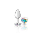 Cheeky Charms Silver Metal Butt Plug with Heart Clear Jewel Small > Anal Range > Jewel Butt Plugs