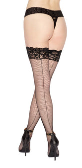 Fishnet Thigh High Stockings Black One Size Neon Glow Hosiery Hosiery
