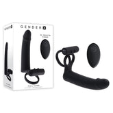 Gender X Full Swing Vibrating Cock Ring with Double Penetrator Dildo Black Black COCK RINGS