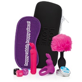 Happy Rabbit Couples Pleasure Kit 7 Piece with Vibrator, Cock Ring, Butt Plug, Dice Game, Menthol Balm, Blindfold, and Storage Case Games
