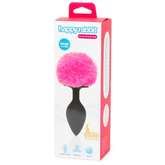 Happy Rabbit Non Vibrating Butt Plug Large 4 Inch Black with Pink Faux Fur Tail Tails