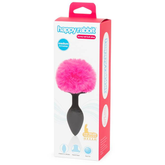 Happy Rabbit Non Vibrating Butt Plug Medium Black with Pink Faux Fur Tail Tails