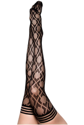 Kixies Elle Size C Diamond Fishnet Thigh-High Tights Black with No-Slip Grip Hosiery