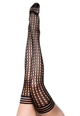 Kixies Mimi Size A Black Circle Fishnet Thigh-Highs with No-Slip Grip, Petite to Plus Size, Thigh Circumference up to 20 Inches, Height 4’11”–5’5” Hosiery