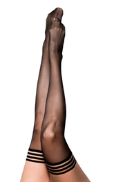 Kixies Taylor Sheer Black Thigh Highs Size B with No-Slip Grip Hosiery