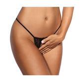 Lace Open Front G-String in Black with Bow Detail Panties