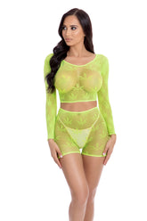 Leaf It to Me Sheer Net Green Short Set Lingerie by Pink Lipstick Lingerie Sets