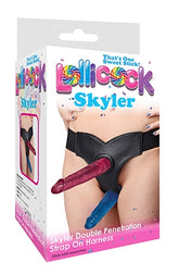 Lollicock Skyler Double Penetration Strap-On Harness in Black Leatherette with Velvet Interior, Fits 29 to 39 Inch Hips STRAP-ONS