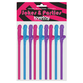 Lovetoy Pack Of 9 Willy Straws Blue Pink And Purple Bachelor & Bachelorette Items