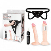 Lux Fetish 3 PC Strap-On Pegging Set With 6.5 Inch Realistic Vibrating Dildo and 6 Inch Slim Anal Dildo STRAP-ONS