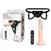 Lux Fetish 6.5 Inch Realistic Flesh Vibrating Dildo with Black Adjustable Strap-on Harness STRAP-ONS