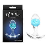 Glams Cosmic (Clear) – Small Sparkly Liquid Silicone Butt Plug 8.1 cm Blue Butt Plugs