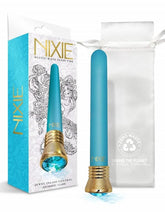 Nixie Jewel Satin Classic Vibe Aquamarine 7 Inch Waterproof G-Spot Vibrator with 10 Function Multi-Speed Vibrations and Jewel Inlaid Control Vibrators - G Spot