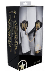 Ouch London Collection Leg Cuffs Black PU Leather with Iridescent Gold Chain > Bondage Gear > Restraints