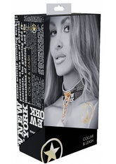 Ouch NY Collection Collar with Leash PU Leather Iridescent Hardware > Bondage Gear > Collars