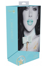 Ouch Paris Collection Collar with Leash in Light Blue PU Leather with Iridescent Hardware > Bondage Gear > Collars