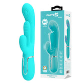 Party Up Andy Multi Function Vibrator Teal 22.2 Centimeter Rabbit Vibrator with Flicking and Thumping Tip Teal VIBRATORS-RABBIT-MULTI