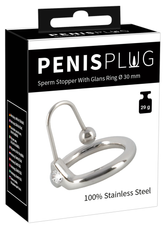 Penis Plug Sperm Stopper with Glans Ring in Silver, 2 Inches Sounding Rods