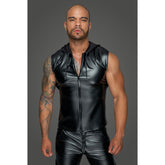 Powerwetlook Sleeveless Hooded Shirt with Two Way Zipper Mens Apparel