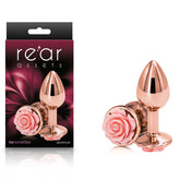 Rear Assets Rose Small Metal Butt Plug with Pink Rose Base 7.6 cm > Anal Range > Butt Plugs