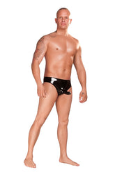 Saxenfelt Black Latex Mens Brief with Sleeve and Anal Plug Small Mens Latex