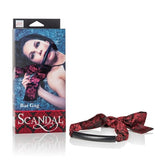 Scandal Bar Gag with Black PVC Plastic Bar and Red Black Brocade Double-Padded Strap Gags
