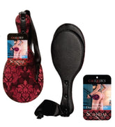 Scandal Round Double Paddle Red and Black Plush Dual Layer Paddle with Leatherette Interior and Brocade Exterior Whips & Paddles