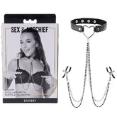 Sex & Mischief Amor Adjustable Collar with Nipple Clamps – Erotic Clothing Nipple Clamps