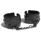 Sex & Mischief Shadow Fur Handcuffs - Black Vegan Leather Restraints with Soft Faux Fur Interior, Comfortable BDSM Handcuffs with 14 cm Chain, 23 cm Length, Nickel-Free Metal, Body Safe Material > Bondage Gear > Restraints