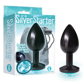 The Silver Starter Anodised 7.1 cm Butt Plug with Aqua Jewel > Anal Range > Jewel Butt Plugs