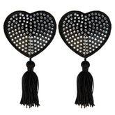 White Satin w White Stone and Tassel Pastie for Fashion Black Pasties